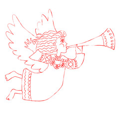 Christmas angel with pipe. Illustration
