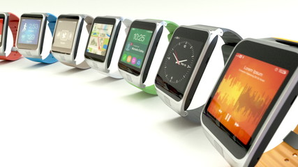 Seamlessly looping animation of multiple smart watches moving in a circle