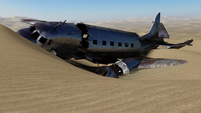 Flugzeugwrack in der Wüste