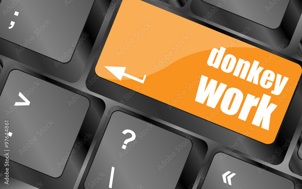 Aufkleber donkey work button on computer keyboard key, vector illustration