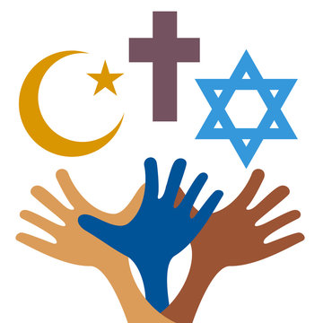 Peace and dialogue between religions. Christian symbols, jew and