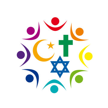 Peace and dialogue between religions. Christian symbols, jew and