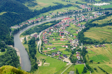 iew from "Trzy Korony" peak on the village, Pieniny Mountains, Poland