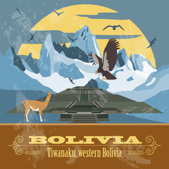 Bolivia landmarks. Retro styled image © a7880ss