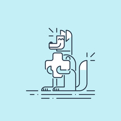 Vet clinic. Pet health insurance. A happy smiling dog with a cross in paws.