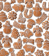 Seamless background with Christmas gingerbread cookies