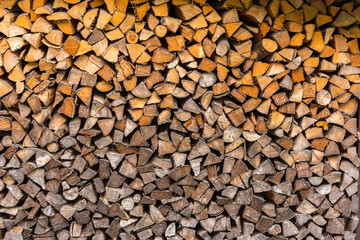 Logs woodpile close up background