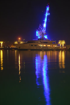 The image of crane in the Tivat harbour, Montenegro