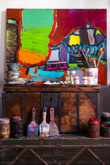 Artist's painting process