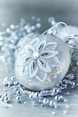Silver Christmas ornaments (close up)
