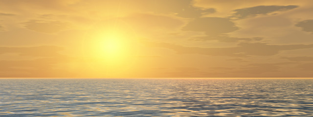 Conceptual sea water and sunset sky banner