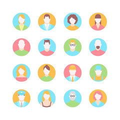 male and female faces avatars flat icons