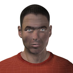 Conceptual 3D wireframe human male or man face or head