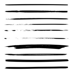 Collection or set of black paint hand made creative brush strokes