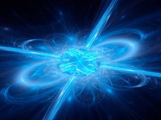 Blue glowing neutron star explosion in space