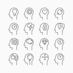 Human mind icons, thin line style, flat design