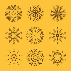 Set of 9 vector abstract snowflakes