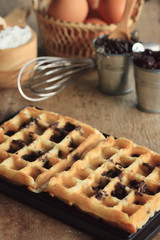 tasty waffle with cooking