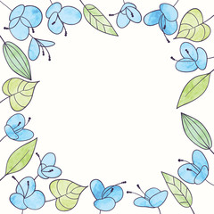 Vector watercolor flower frame. Hand draw floral illustration