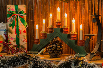 series of candles on a candlestick in the interior. Selective fo