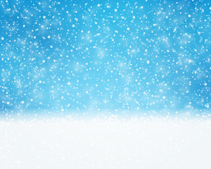 Blue white holiday, winter, Christmas card with snowfall