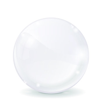 Glass sphere. White transparent glass ball.