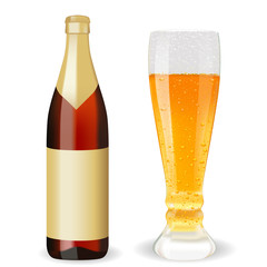 Bottle of beer. Glass of beer with drops. 