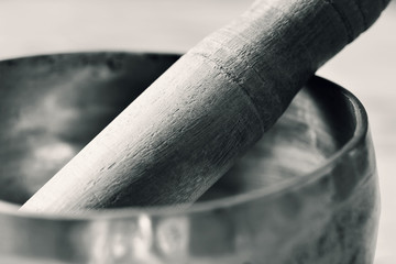 tibetan singing bowl in duotone
