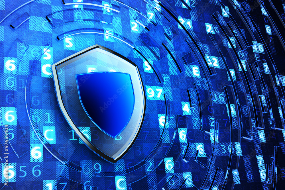 Aufkleber securing, network firewall, computer data protection and information security concept, shield defens