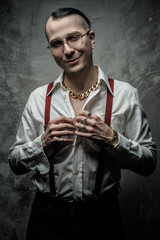  Guy in sunglasses and white shirt.