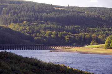 DERBYSHIRE UK - 29 Sept: Lower Derwent Reservoir and aqueduct on 29 Sept 2013 in Peak District, UK