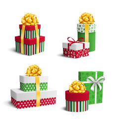 Set Collection of Colorful Celebration Christmas Gift Boxes with