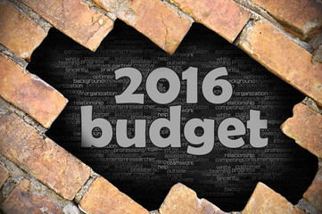 Hole in the brick wall with word 2016 budget