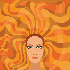 ginger woman with long curly hair