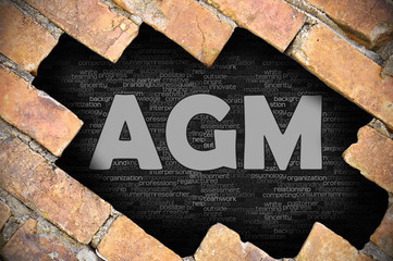 Hole in the brick wall with word AGM