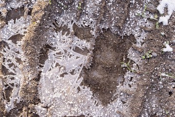 winter frozen earth soil with ice
