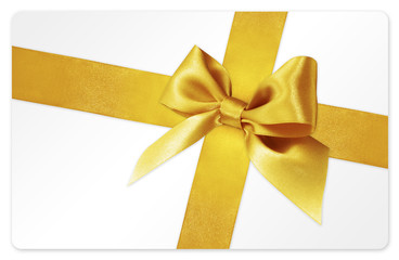 gift card with golden ribbon bow Isolated on white background