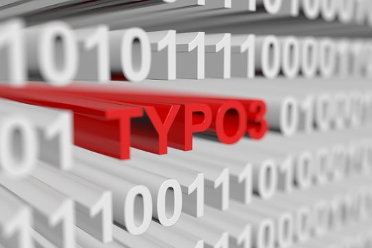 TYPO3 is represented as a binary code with blurred background