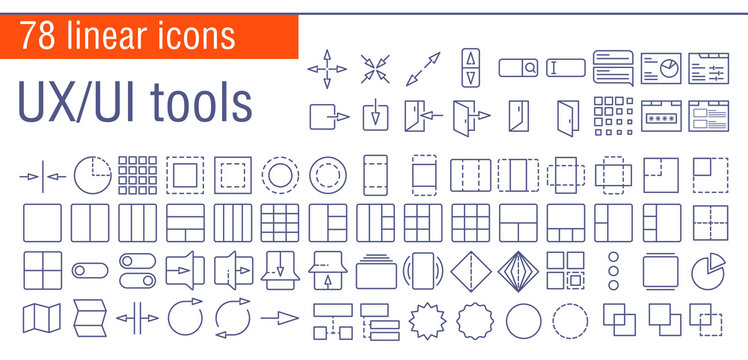 Vector linear icons set of UI/UI tools