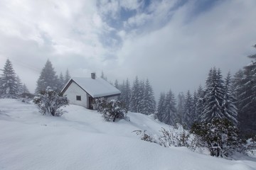 Fototapeta na wymiar Winter landscape in Swiss Alps. Switzerland, ski resort