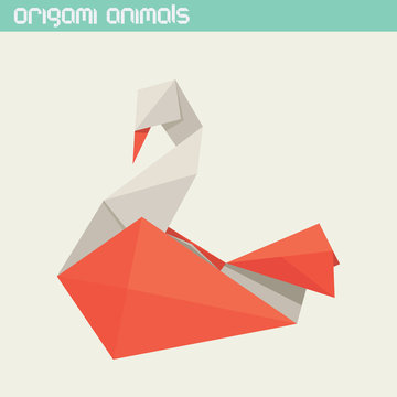 Vector origami isolated animal. Cute Swan