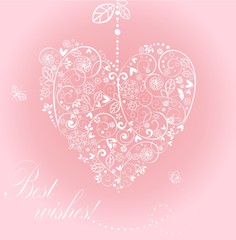 Greeting card with beautiful lacy hanging heart