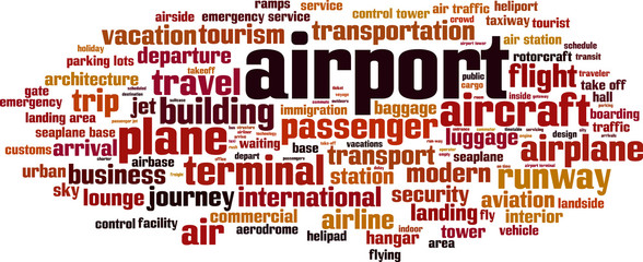 Airport word cloud concept. Vector illustration