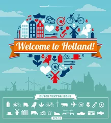 Fotobehang Holland Dutch items illustrated vector set © bramgino
