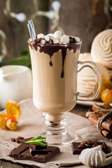 Hot latte with marshmallows