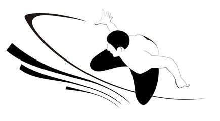 Silhouette of the surfer. Surfer tries to catch the wave
