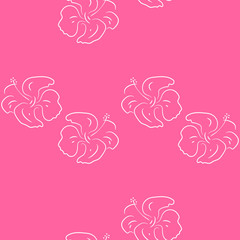 Seamless pattern of hibiscus flowers. Pink floral Art