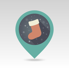 Christmas socks flat pin map icon