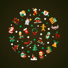 Fototapeta na wymiar Set of Christmas and Happy New Year flat design icons