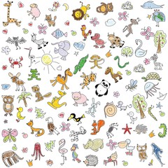 Children's drawings of doodle animals 